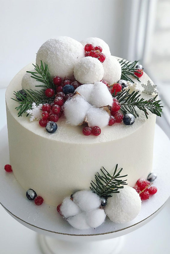 25 Winter Cakes For Your Holiday Festive : White Winter Cake Topped with Berries