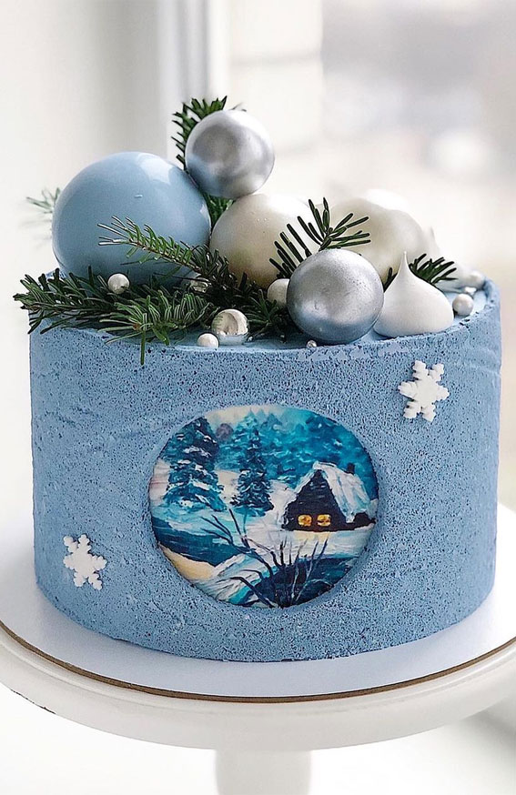 25 Winter Cakes For Your Holiday Festive : Blue Winter Cake