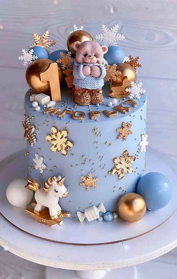 baby first birthday winter cake, winter birthday cake baby first birthday , blue and gold winter cake, winter birthday cake baby boy