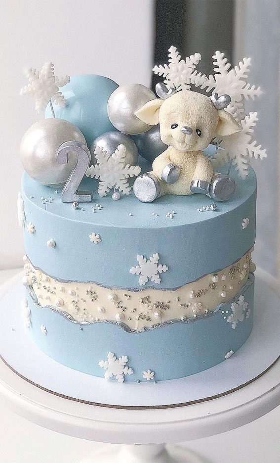 25 Winter Cakes For Your Holiday Festive : Baby 2nd Birthday Blue and White Winter Cake