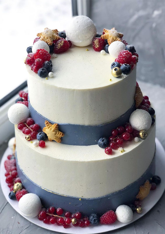 25 Winter Cakes For Your Holiday Festive : Grey and White Two Tier Winter Cake