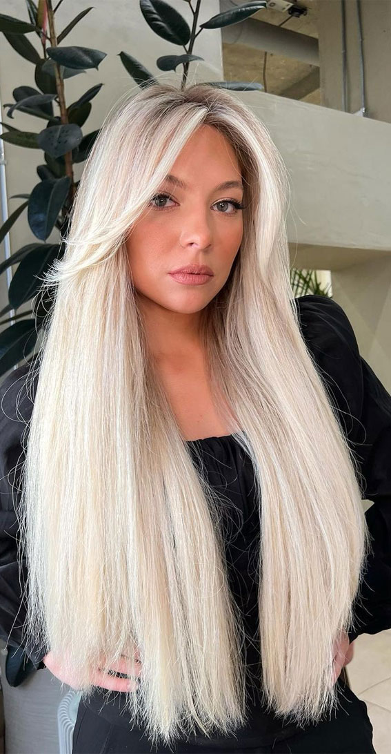 platinum blonde with curtain bangs, winter hair color trends 2021, winter hair colors for brunettes, winter hair colors 2022, winter hair colors for brown skin, winter hair colors for short hair, blonde winter hair, winter hair colors for pale skin, winter hair colors for blondes