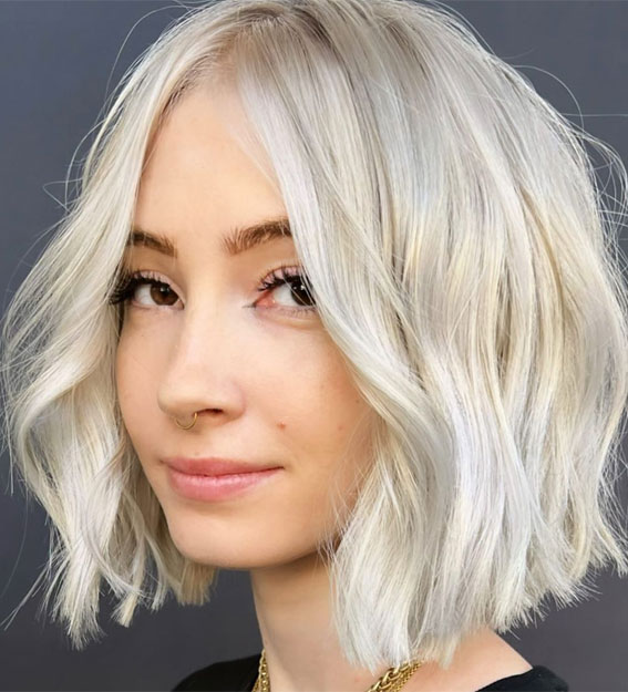 The 45 Prettiest Hair Colours For Winter : Blunt Bob with a slight angle