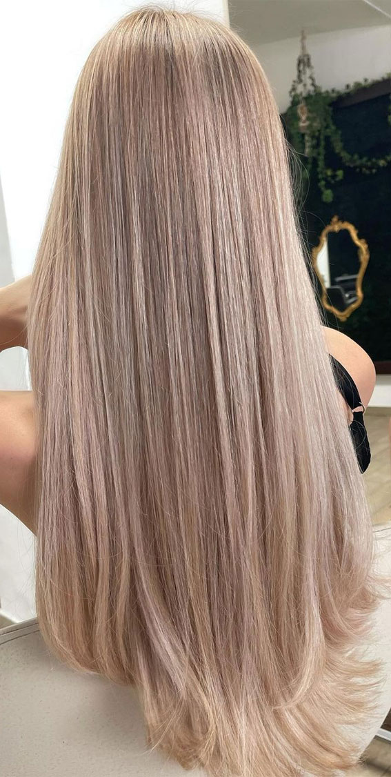 The 45 Prettiest Hair Colours For Winter : Pretty in Pearl Rose Gold Long Hair