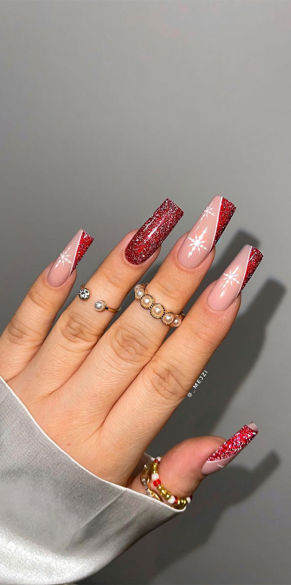 27 Best Holiday Nail Art Designs : Shimmery Red French Twist Holiday Nails