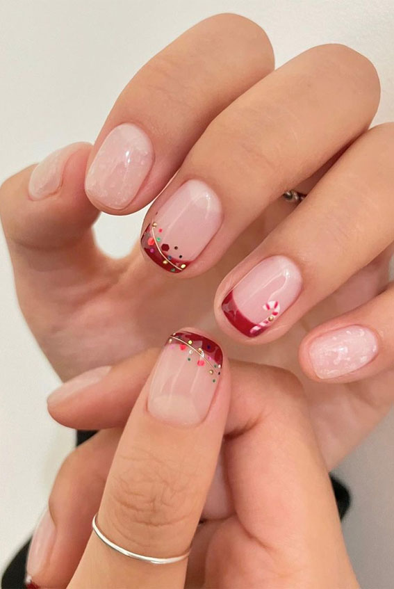 27 Best Holiday Nail Art Designs : Red Tip Festive Holiday Nails