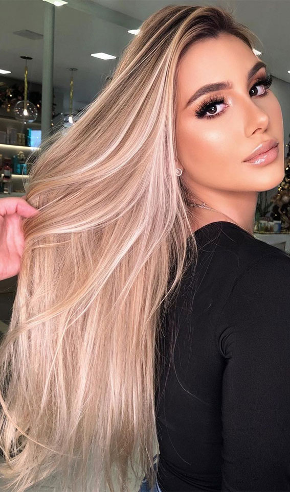 33 Cute Blonde Hair Color Trends 2022 : Opal Blonde Long Hair