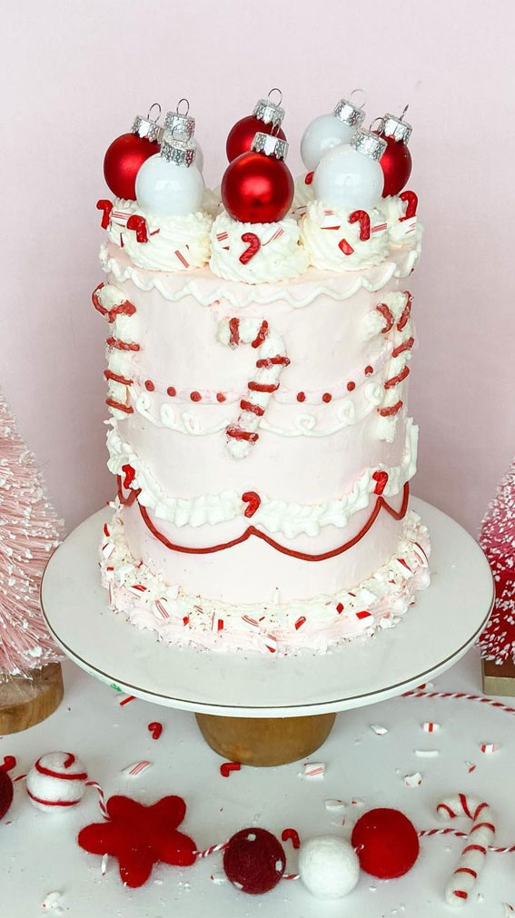 22 Scrumptious Festive Cakes for Celebrating the Holidays : Pink Candy Cane Lambeth Cake