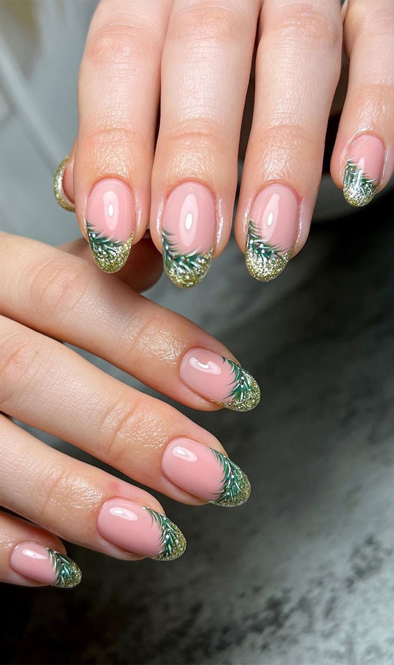 30 Glitter Nails To Bright Up The Season : Festive Foliage & Glitter Tip Nails