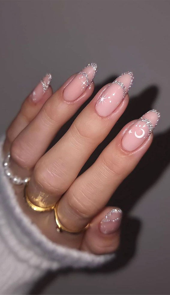 30 Glitter Nails To Bright Up The Season : Day & Night Glitter French Tips