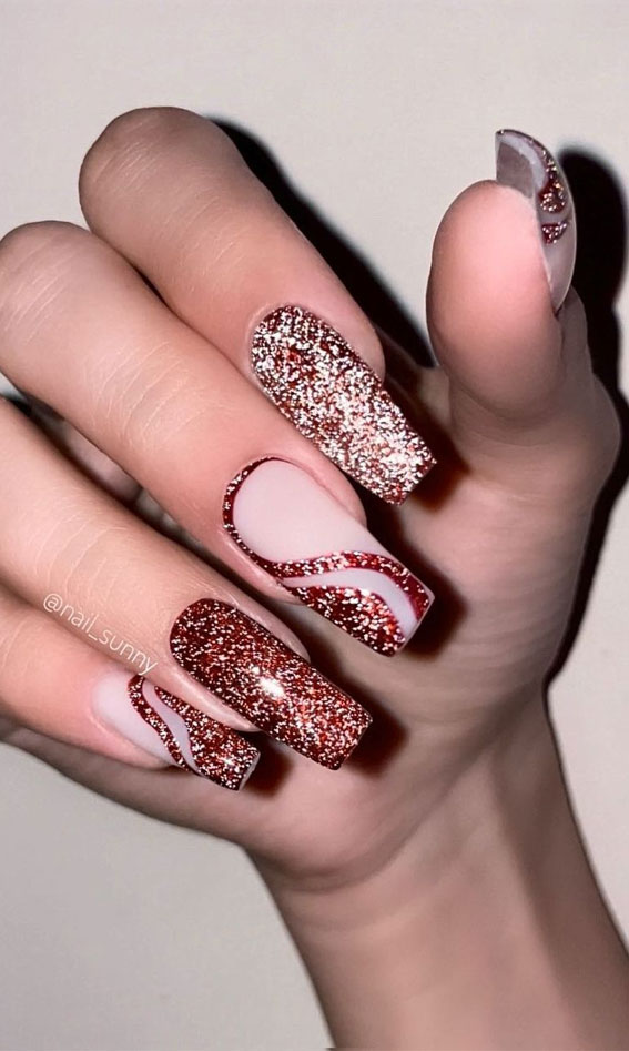 30 Glitter Nails To Bright Up The Season : Swirl Deep Red Glitter Nails