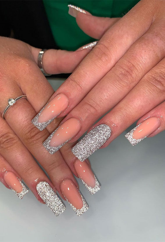 30 Nails To Bright The Silver Glitter Tip Nail Design