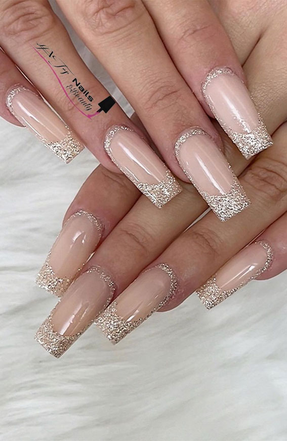 30 Glitter Nails To Bright Up The Season : Silver Glitter French Twist Mani