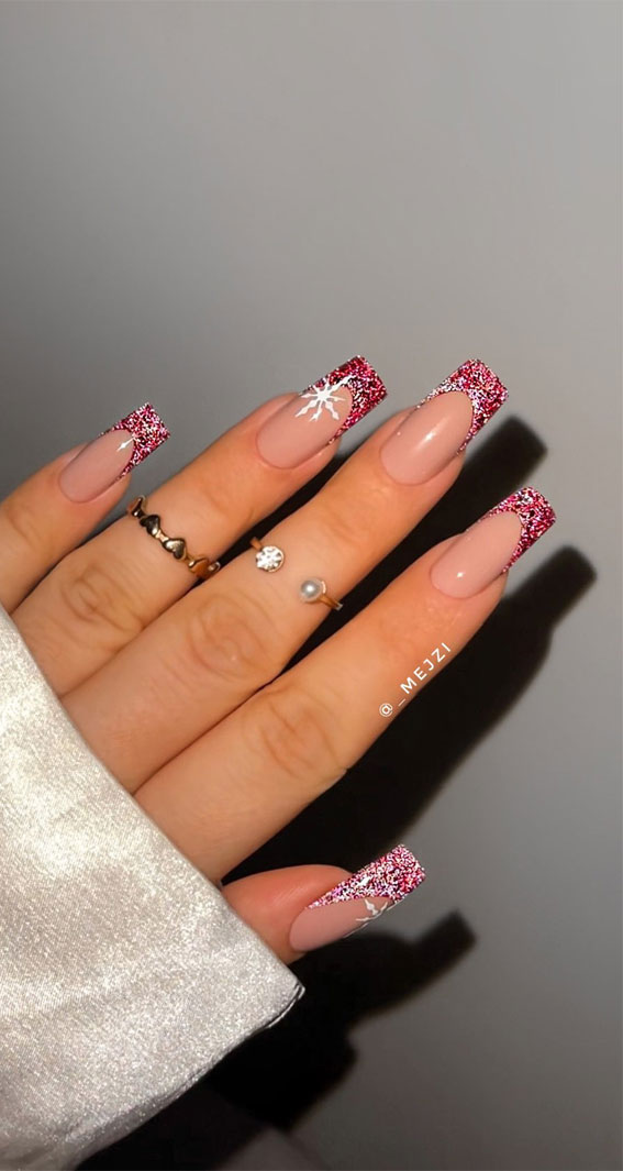 Elegant Girls French Tips Nails Glitter Pink Short Almond  NOUMAY LIMITED