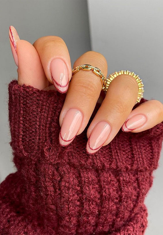 30 Glitter Nails To Bright Up The Season : Delicate Outlined Red French Mani