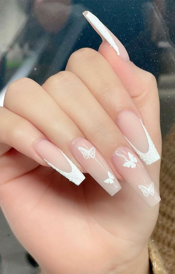 white nails coffin, butterfly nails acrylic, acrylic nails, nail trends 2022 spring, acrylic nail trends 2022, dip nail trends 2022, nail trends 2022 uk, nail trends winter 2022, summer nail trends 2022, shellac nail trends 2022, nail trends 2022