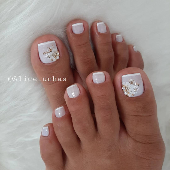 25 Pretty Pedicure Designs Trends 22 French Pedicure With Floral Accents