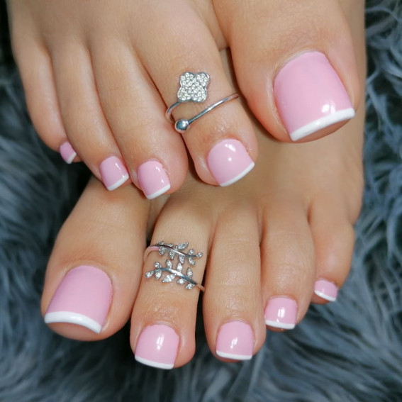 25 Pretty Pedicure Designs & Trends 2022 : Pink Pedicure French Tips