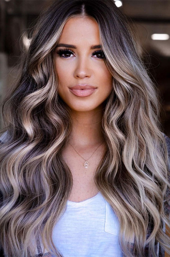 50 Flattering Blonde Highlights Ideas For 2022 : Cool Blonde Balayage  Highlights on Dark Choco