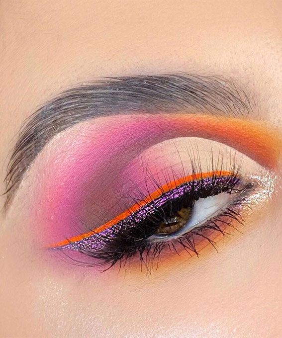 30+ Best Bright Eyeshadow Looks : Sunset and Pink Makeup Look