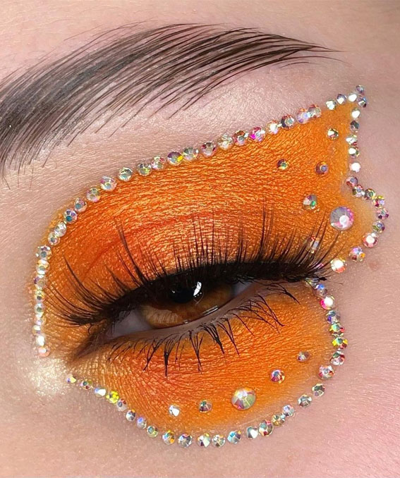 30+ Best Bright Eyeshadow Looks : Orange Butterfly with Crystal Outline