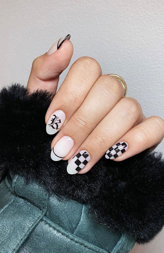 white checkered nails, checkered nails black and white, checkered nails gel, colorful checkered nails, checkered nails design, checkered tip nails