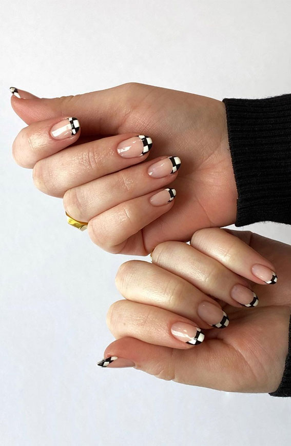 35 Trendy Checkered Nail Art Designs : Checkered French Tips
