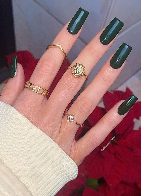 40+ Trendy Ways To Wear Green Nail Designs : Simple Deep Green Coffin Nails