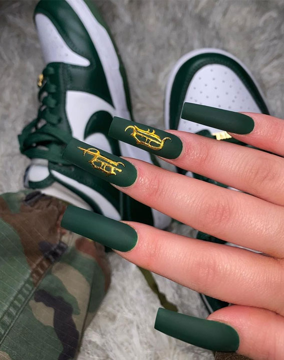 40+ Trendy Ways To Wear Green Nail Designs : Green Nails with Initial Letters