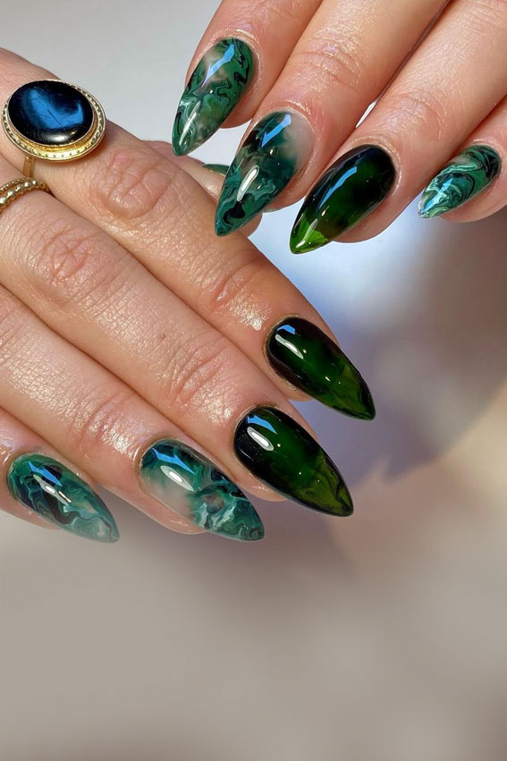 40+ Trendy Ways To Wear Green Nail Designs : Green Jelly & Marble Green Nails