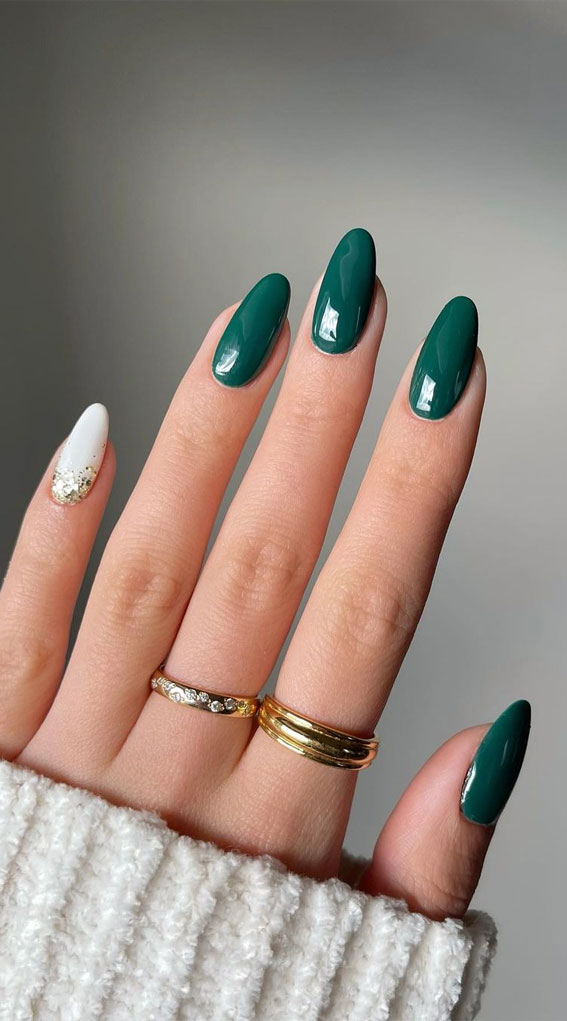 40+ Trendy Ways To Wear Green Nail Designs : Green and White Nails