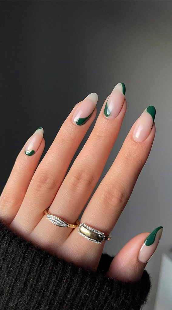 40+ Trendy Ways To Wear Green Nail Designs : Negative Space Green Nails