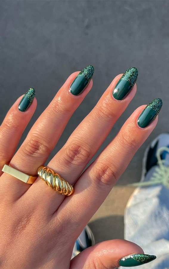 40+ Trendy Ways To Wear Green Nail Designs : Green Shimmery French Tip Green Nails