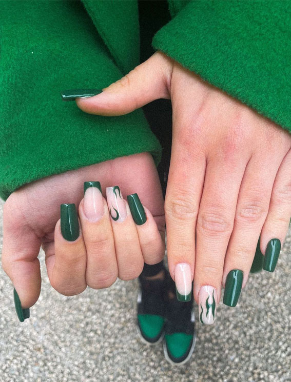 green flame nails, forest green french tips, sage green french tips, dark green french tips, green french tip coffin nails, green french tip acrylic nails, lime green french tip nails, neon green french tips, emerald green french tips