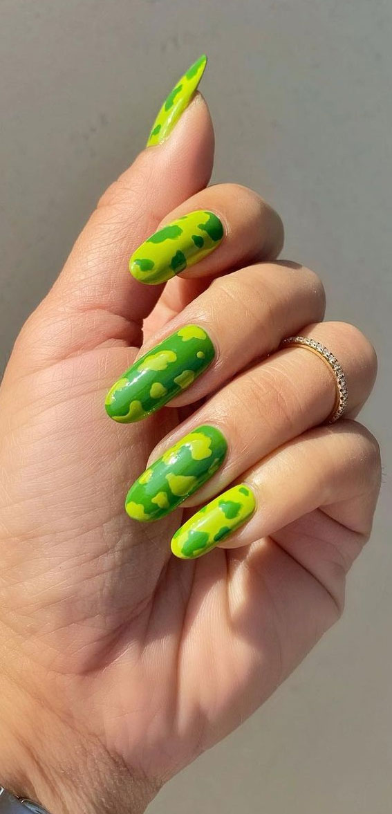 40+ Trendy Ways To Wear Green Nail Designs : Modern Green Camouflage Nails