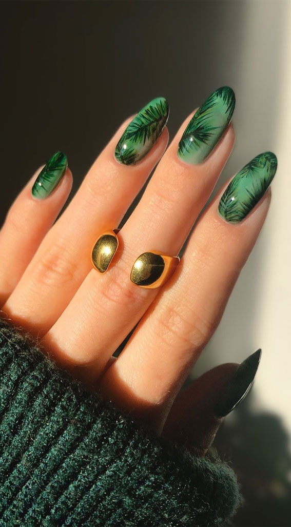 40+ Trendy Ways To Wear Green Nail Designs : Pine Green Nail Art Design