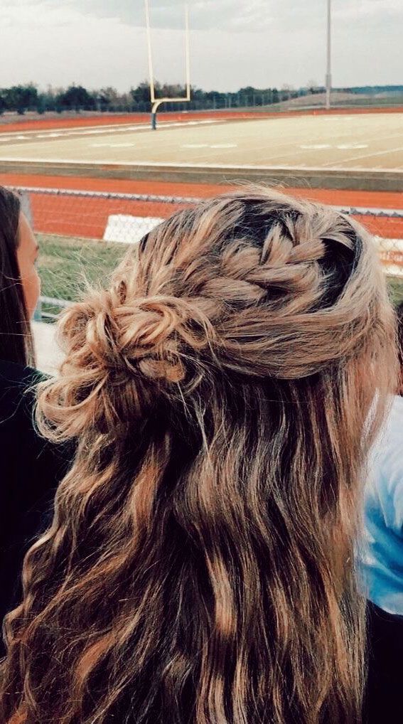 35 Cute and Cool Hairstyles for Teenage Girl : Messy braid bun Hair Down