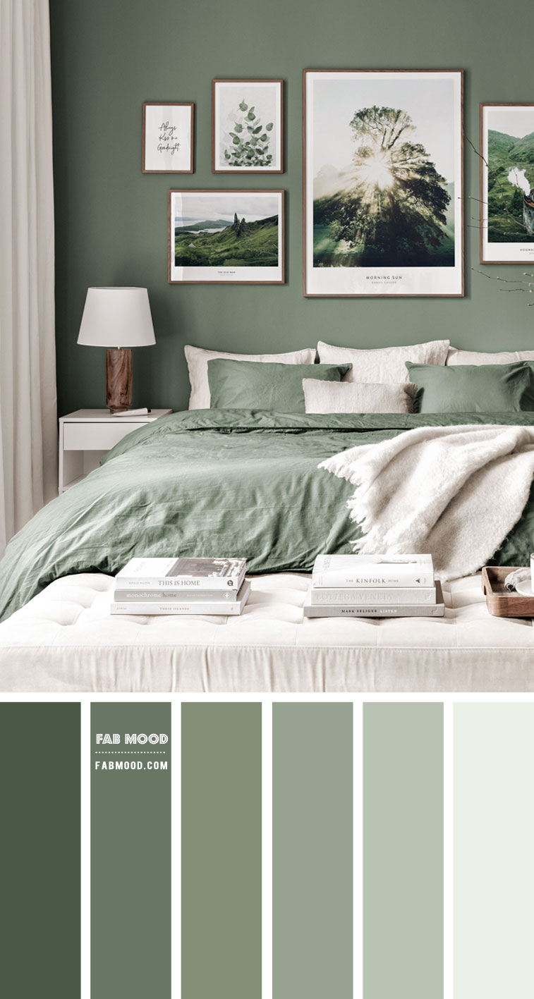 sage green bedroom, sage green color scheme, sage green color palette, shades of green bedroom