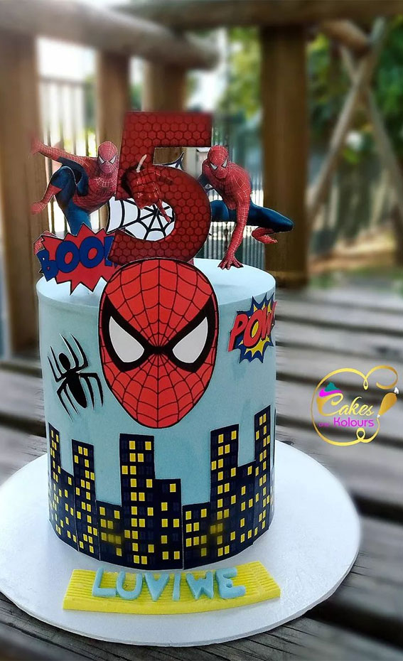 20+Spiderman Birthday Cake Ideas : Light Blue Spiderman Cake