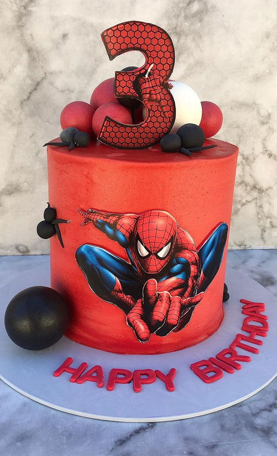 20+Spiderman Birthday Cake Ideas : Red Spiderman Cake for 3rd Birthday