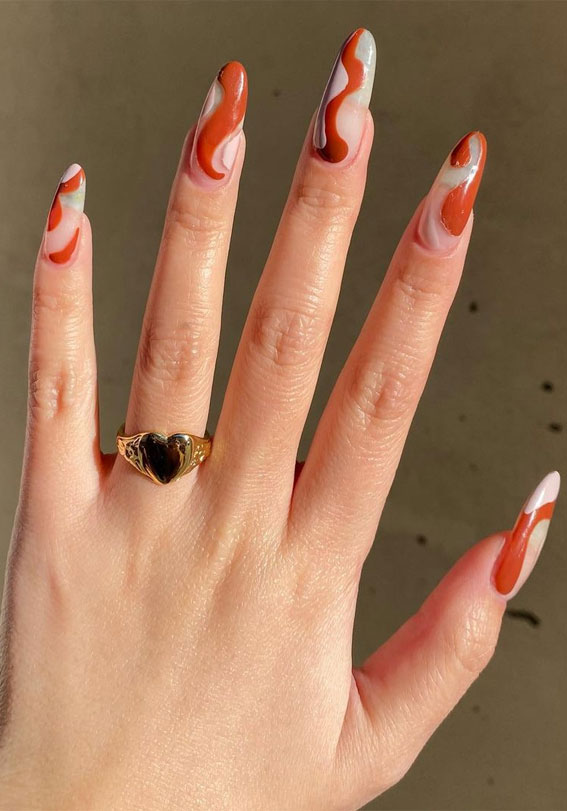 35 Almond Nails For A Cute Spring Update : Terracotta abstracts