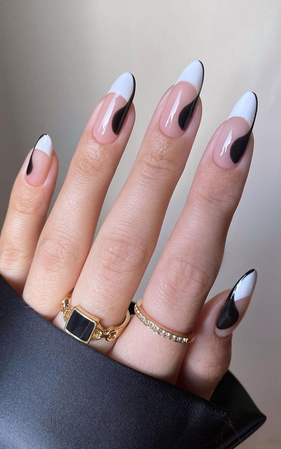 35 Almond Nails For A Cute Spring Update : Monochrome French Almond Nails