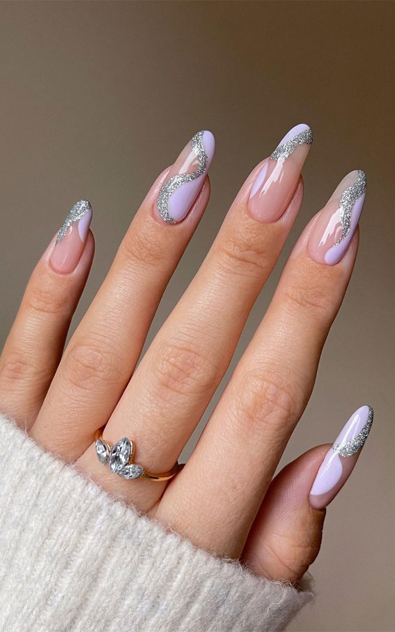 35 Almond Nails For A Cute Spring Update : Lilac and Glitter Nail Art