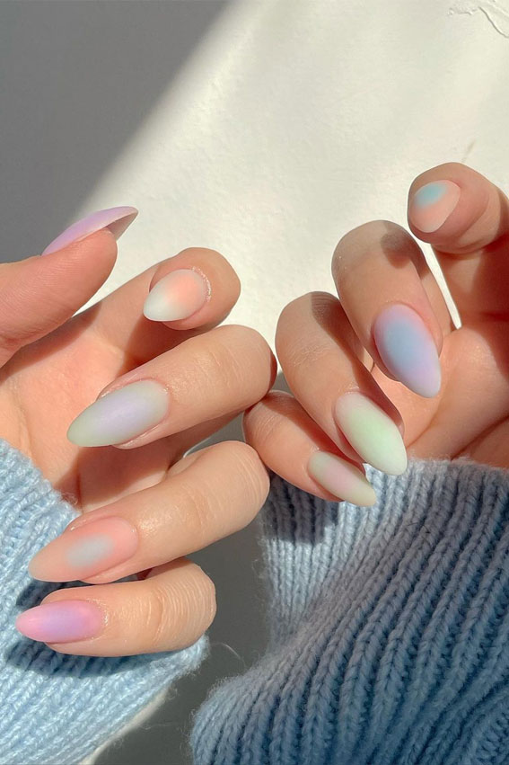 pastel nails, spring nails 2022, almond nails, almond nails 2022, almond nails designs, acrylic almond nails, french tip almond nails