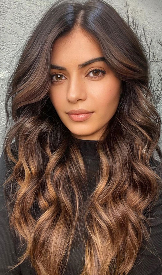 50 Stylish Brown Hair Colors & Styles for 2022 : Brown with Sparkling Amber