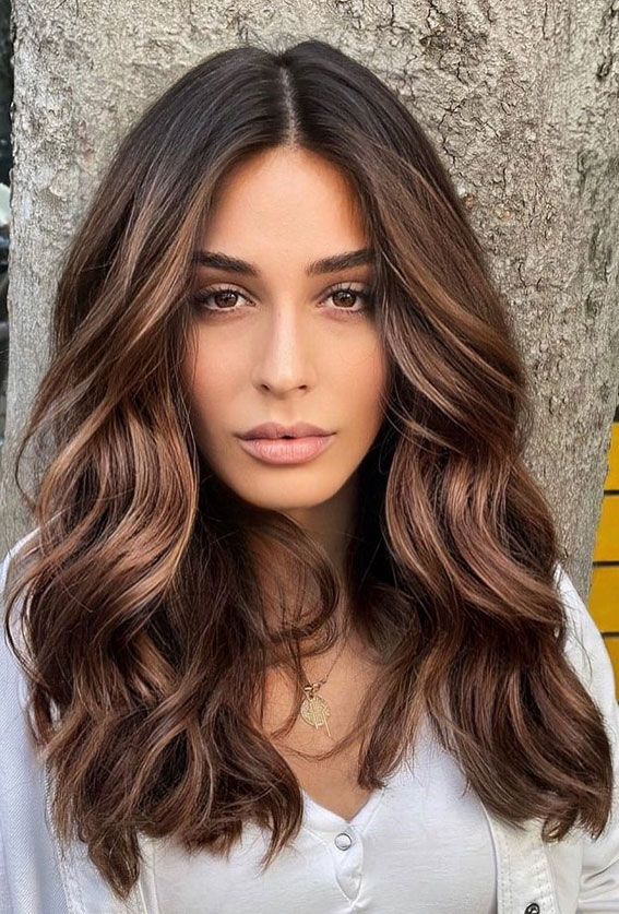 50 Stylish Brown Hair Colors & Styles for 2022 : Dark Chocolate with Havana Brown