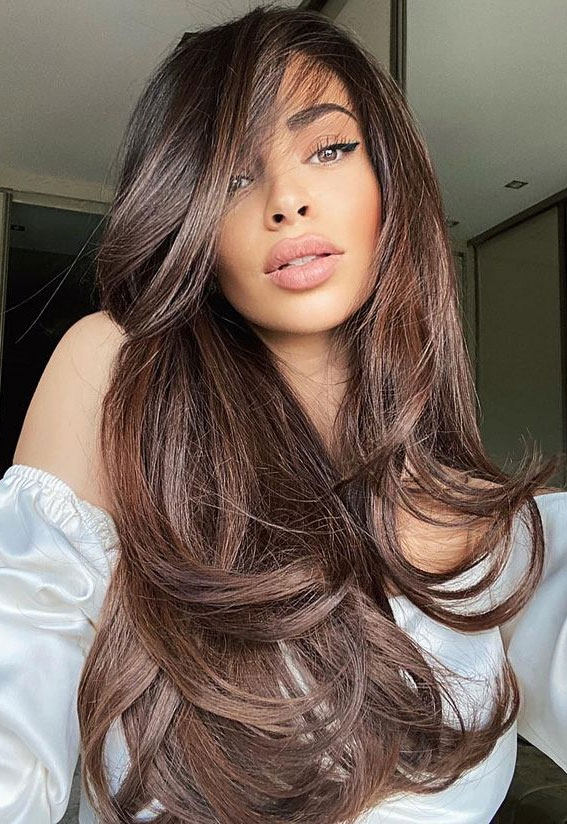 50 Stylish Brown Hair Colors & Styles for 2022 : Dark Chocolate Golden Brown