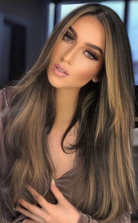 50 Stylish Brown Hair Colors & Styles for 2022 : Dark Chocolate with Honey  Money Piece