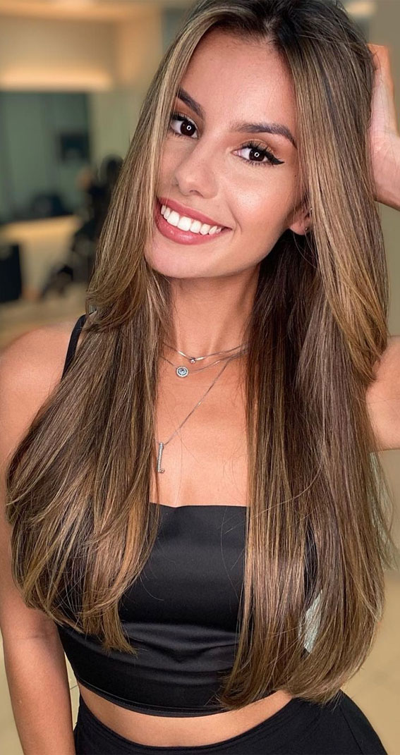 50 Stylish Brown Hair Colors & Styles for 2022 : Toasted Almond Long Hair