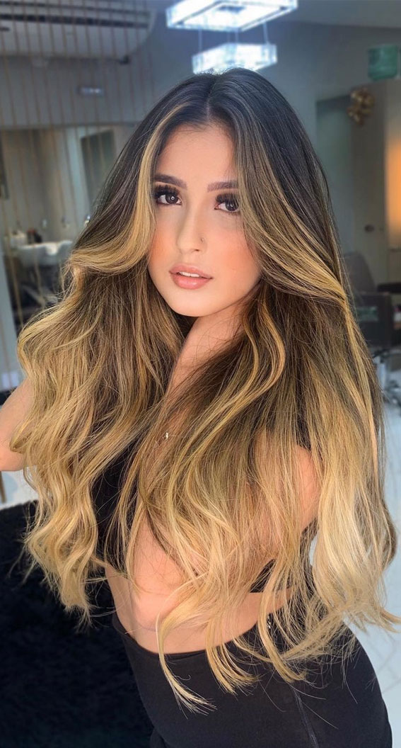 50 Stylish Brown Hair Colors & Styles for 2022 : Honey Balayage Ombre